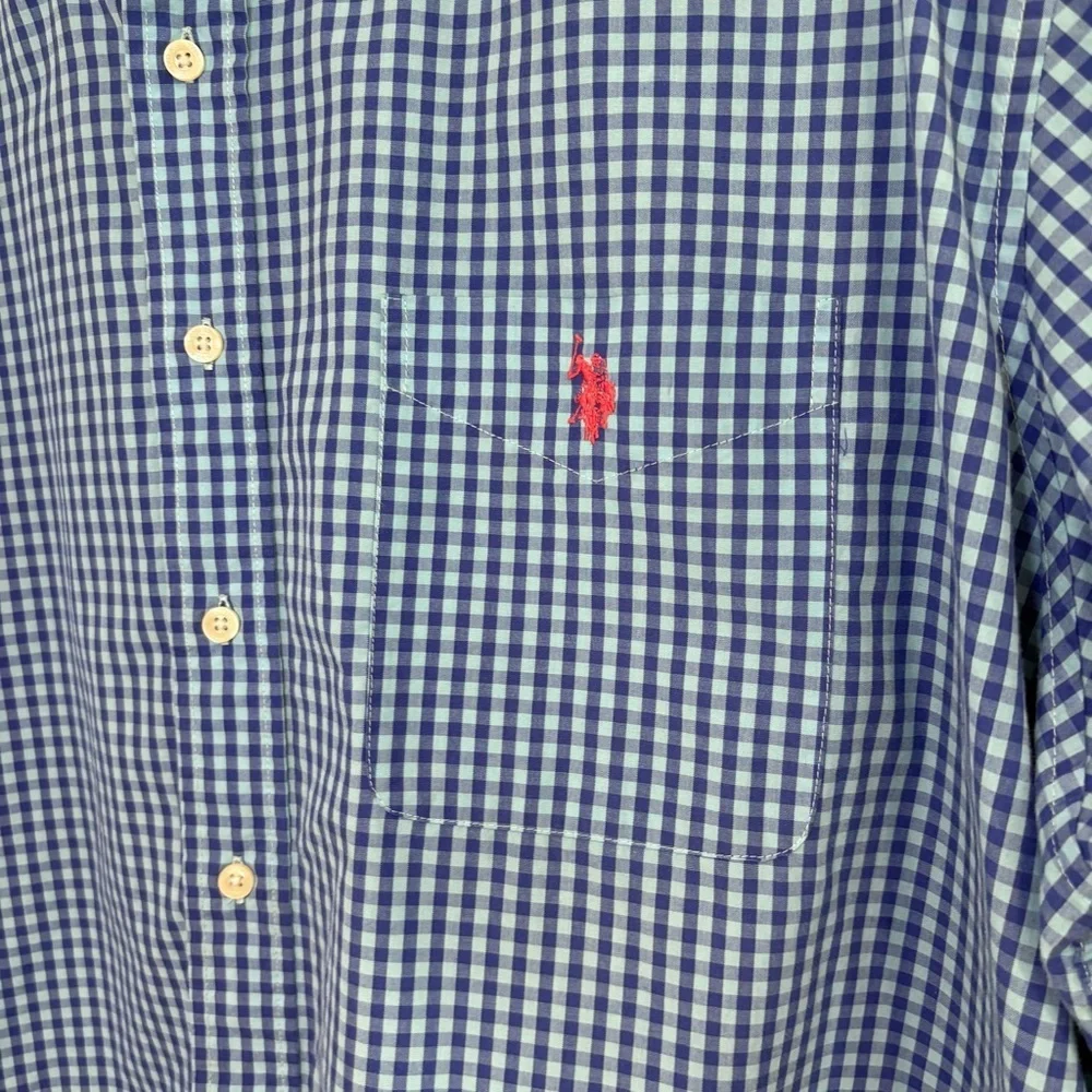 US Polo Assn Blue Checked Button Up Short Sleeve Button Up Casual Shirt Men 2XL